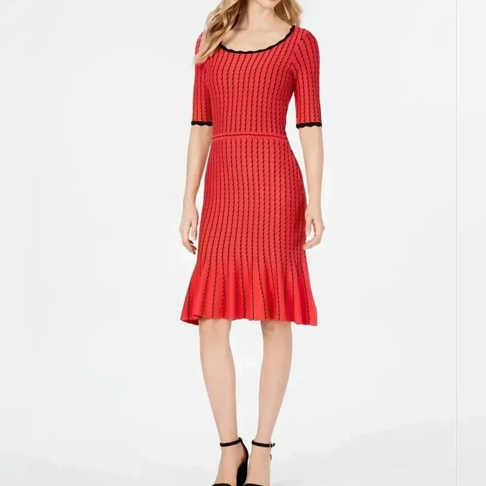 Taylor Red Knit Mini Dress with Black Trim